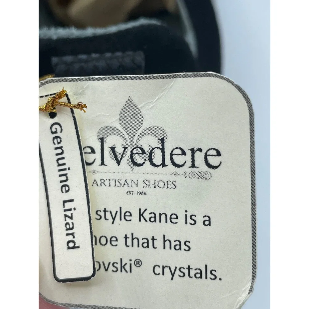Belvedere Kane Black Genuine Lizard Swarovski Crystal Fleur De Lis Shoes Mens 8